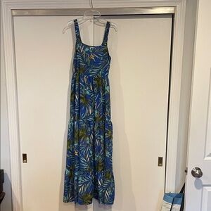 Blue Tropical Print Maxi Dress